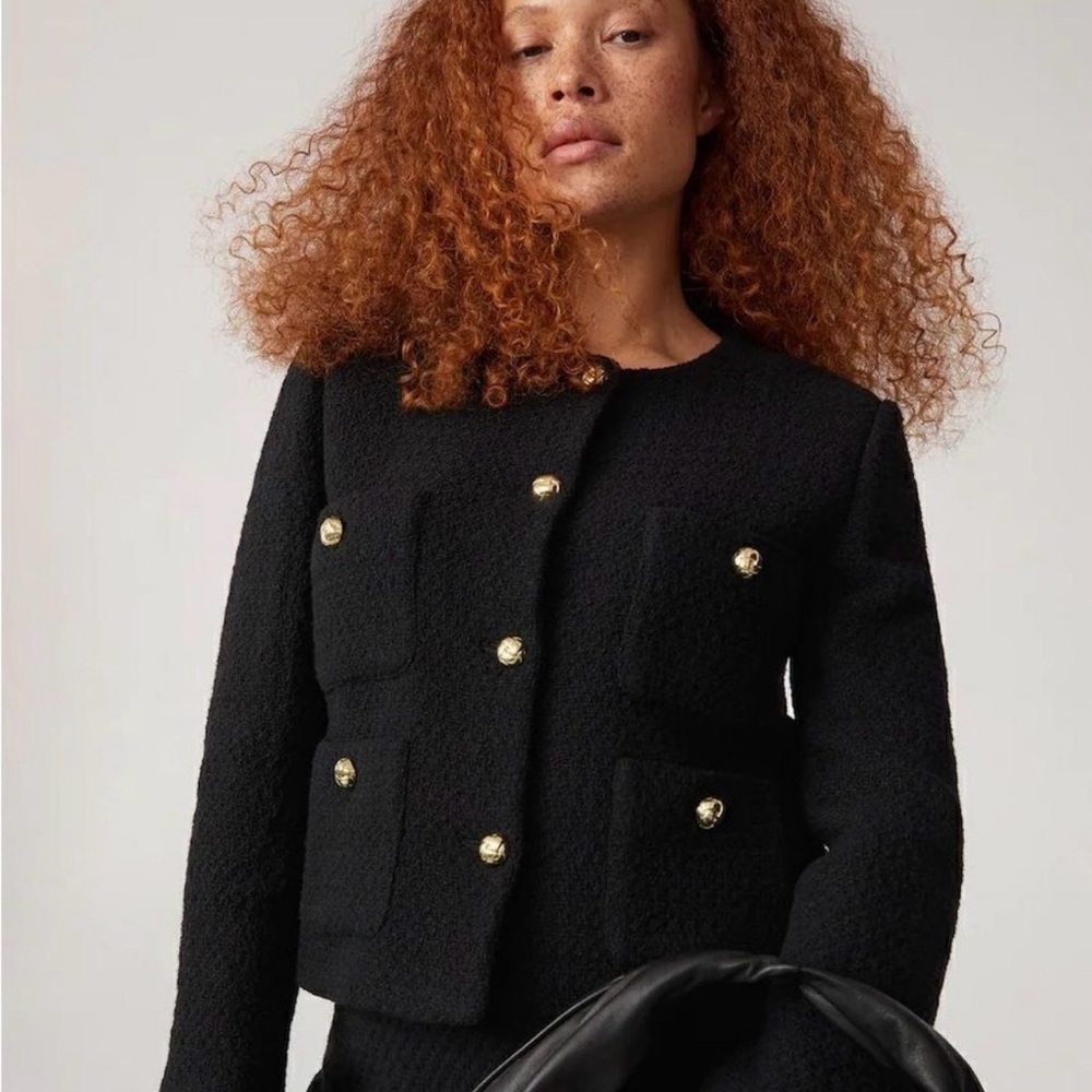 Mango Black Tweed Jacket with Gold Buttons - Picture 2 of 5